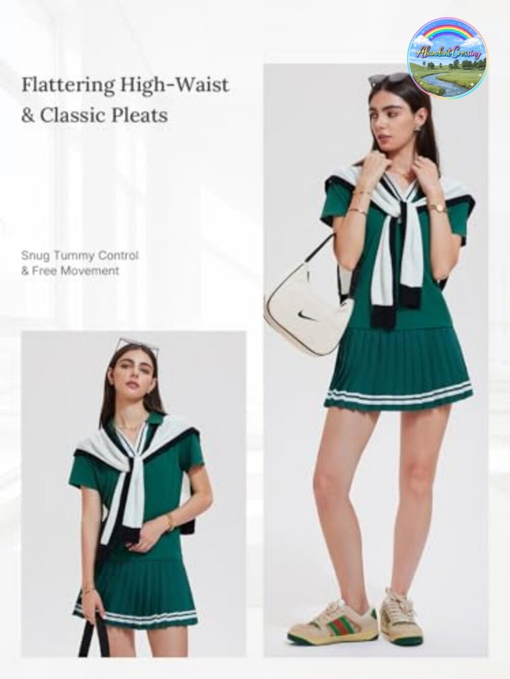 2-Piece Tennis Skirt Golf Outfit with Polo V-Neck Top and Built-in Shorts
